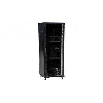 Szafa teleinformatyczna rack 19 cali 42U 600x600, drzwi szklane, kolor czarny FLAT PACK