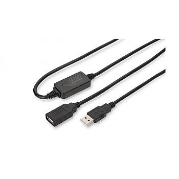 Kabel przedłużający USB 2.0 HighSpeed Typ USB A/USB A M/Ż aktywny czarny 15m DA-73101