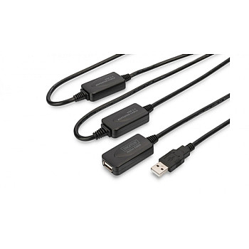 Kabel przedłużający USB 2.0 HighSpeed Typ USB A/USB A M/Ż aktywny czarny 25m DA-73103