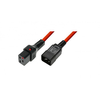 Kabel zasilający serwerowy z blokadą IEC LOCK 3x1,5mm2 C20 prosty/C19 prosty M/Ż 2m czerwony IEC-PC1402