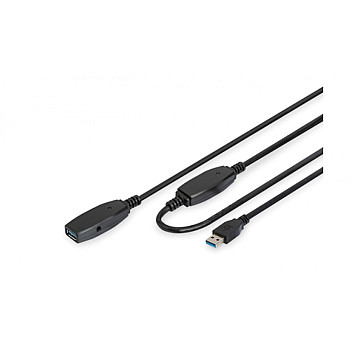 Kabel przedłużający USB 3.0 SuperSpeed Typ USB A/USB A M/Ż aktywny czarny 10m DA-73105