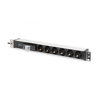 Listwa zasilająca PDU 19 Rack 6x schuko 2m 1x wtyk unischuko 16A wyłącznik nadprądowy DN-95417