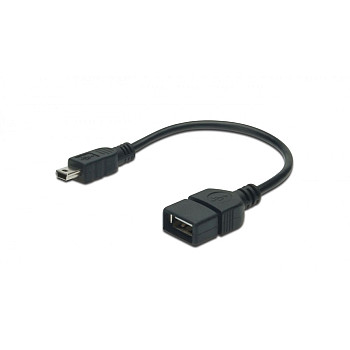 Kabel połączeniowy USB 2.0 OTG Typ miniUSB B(5pinów)/USB A, M/Ż czarny 0,2m AK-300310-002-S