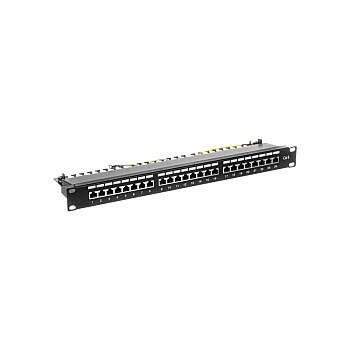 Patch panel kompletny 19 cali 24x RJ45 S/FTP kat. 6 1U z tacką czarny (RAL 9005) DN-91624S-EC