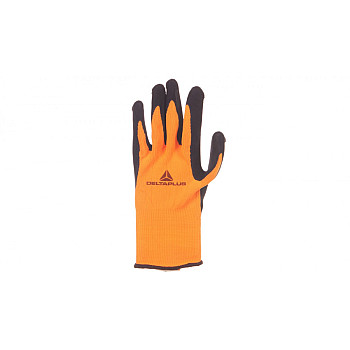 Rękawice dziane z poliestru fluorescencyjnego strona chwytna z pianki lateksowej czarno-pomarańczowe rozmiar 8 APOLLON VV733OR08