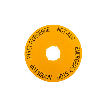 Tabliczka opisowa żółta okrągła fi90 EMERGENCY STOP (DE, GB, NL, F) M22-XAK3 216467