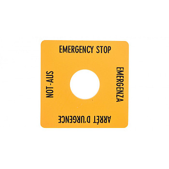 Tabliczka opisowa żółta 50x50mm EMERGENCY STOP SQT1 058874