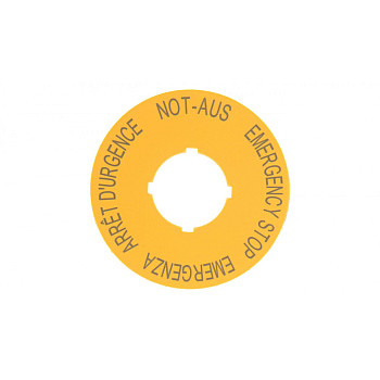 Tabliczka opisowa żółta okrągła fi60 EMERGENCY STOP M22-XBK1 216483