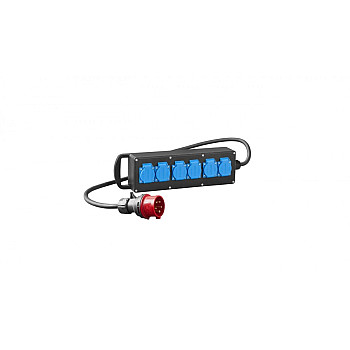 Rozgałęziacz przemysłowy RS-P gumowany 6x2P+Z, z 2m przewod. OnPd 3x2,5 i wtyczką 16A 5P 7001-10