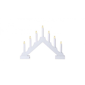 Dekoracje - świecznik biały drewniany 7 LED, 29 cm 2x AA ciepła biel, IP20, timer DCAW12