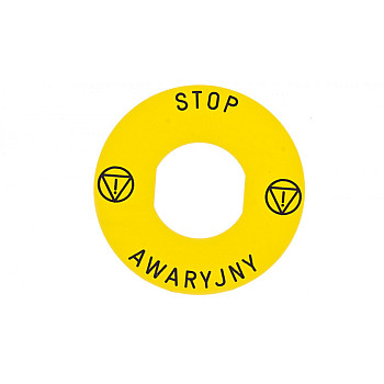 Tabliczka opisowa żółta okrągła fi60 STOP AWARYJNY ZBY9PL30