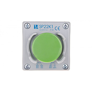 Kaseta sterownicza 1-otworowa przycisk grzybkowy z osłoną zielony 1Z szara IP65 SP22K1\26-1