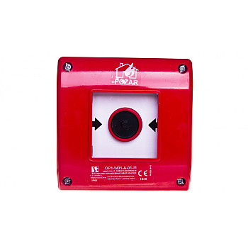 Przycisk pprzeciwpożarowy natynkowy 1R czerwony z młotkiem OP1-W01-A01-M