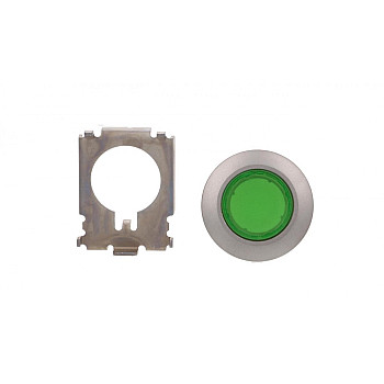 Przycisk podświetlany 30mm okrągły metal matowy zielony pierścień płaski z samopowrotem 3SU1061-0JB40-0AA0